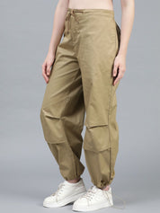 Kotty Women Brown High-Rise Easy Wash Cotton Cargos Trousers