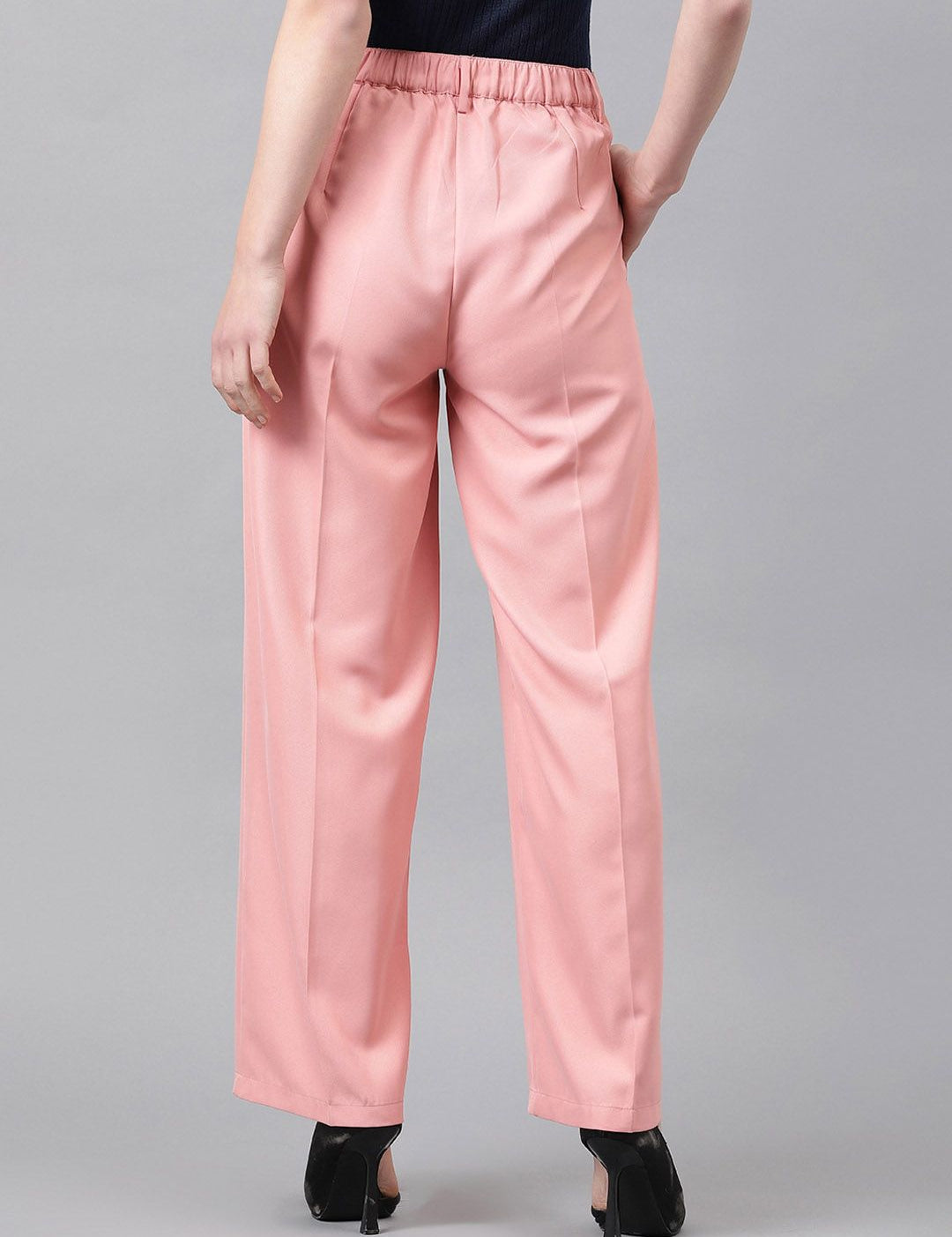 KOTTY BIZwear Basics Women Straight Fit High-Rise Easy Wash Pleated Parallel Trousers