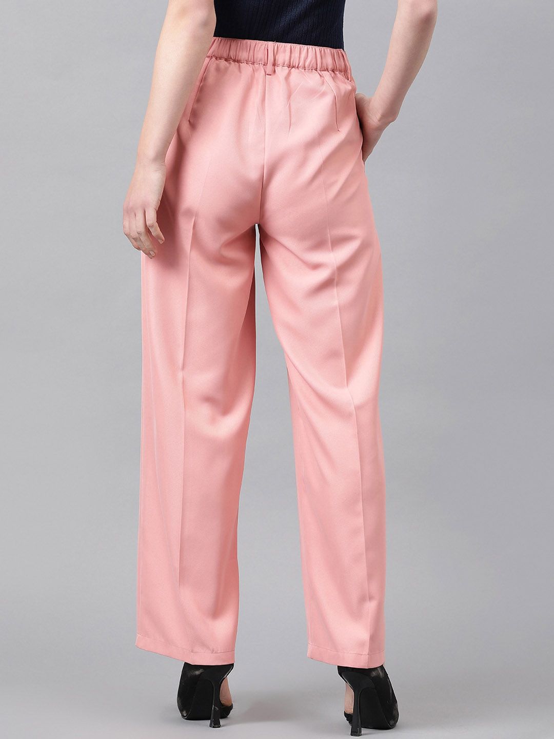 KOTTY BIZwear Basics Women Straight Fit High-Rise Easy Wash Pleated Parallel Trousers