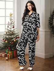 Kotty Black and White Printed Shirt Collar Shirt With Trouser