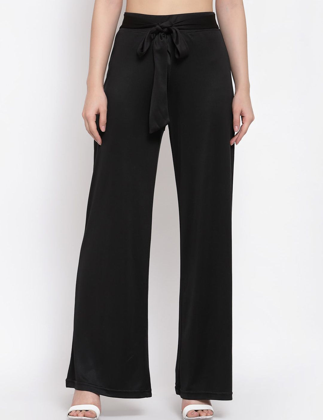 Kotty Women Black Flared High-Rise Parallel Trousers