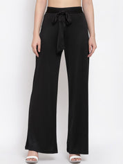 Kotty Women Black Flared High-Rise Parallel Trousers
