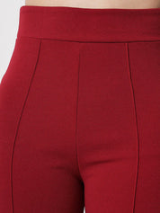 Kotty Women Maroon Relaxed Straight Fit High-Rise Easy Wash Pleated Trousers