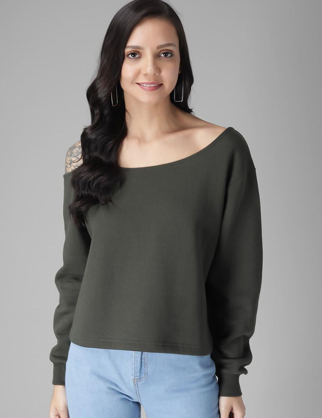 Kotty Women Green Solid Sweatshirt
