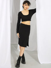 Kotty Long Sleeves Crop Top & Slip-On Skirt