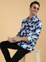 Kotty Men Relaxed Spread Collar Graphic Printed Cotton Casual Shirt