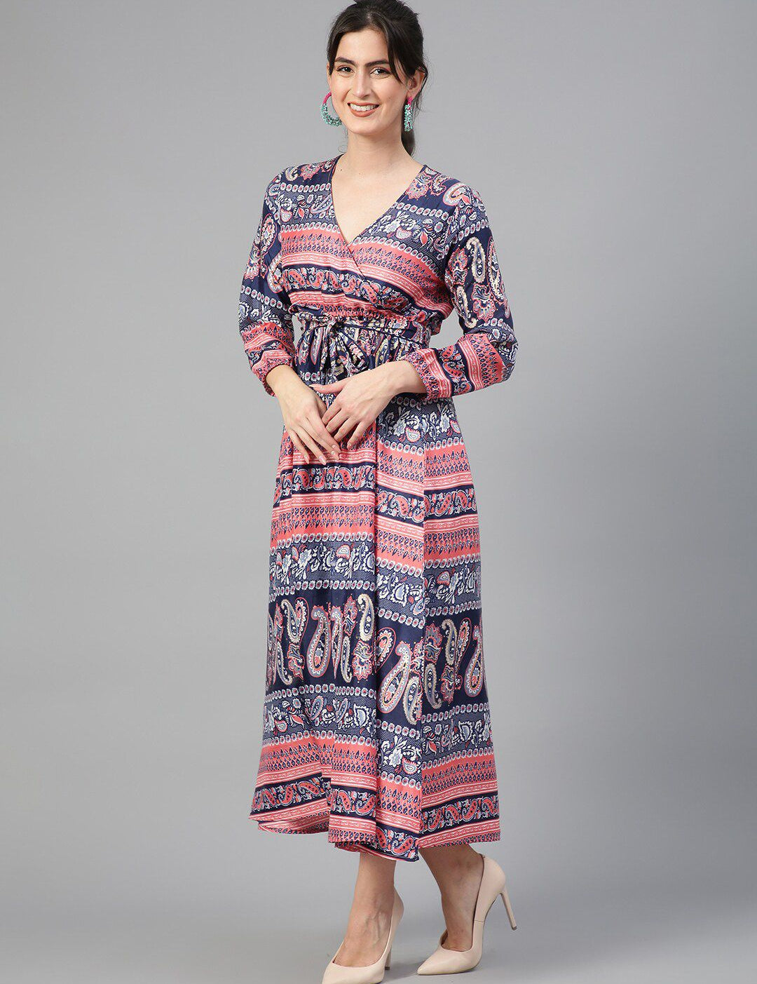Kotty Ethnic Motifs Printed Puff Sleeves Fit & Flare Maxi Dress