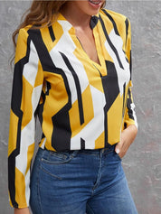 Kotty Abstract Printed Mandarin Collar Crepe Top