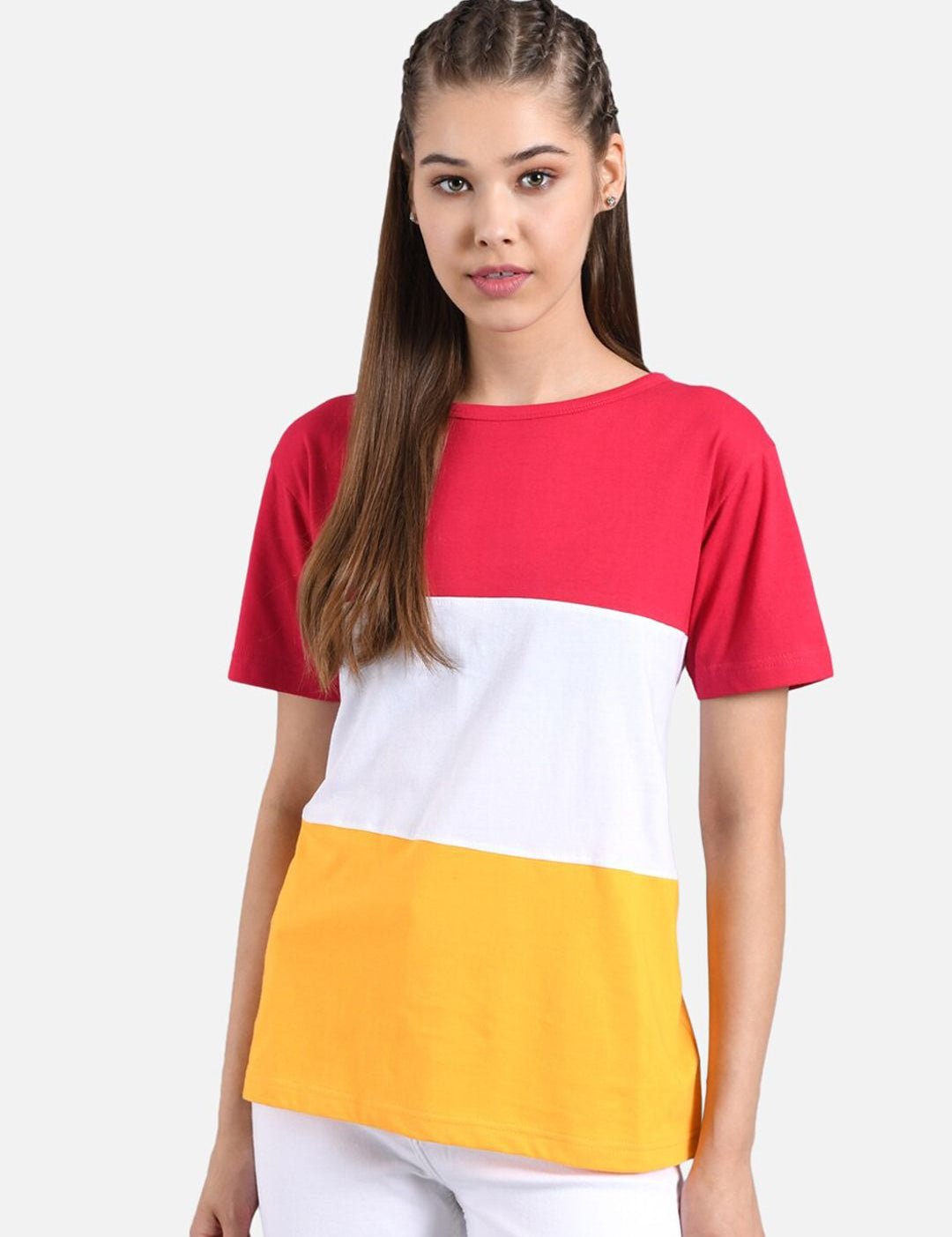 Kotty Women Multicoloured Colourblocked Round Neck T-shirt