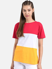 Kotty Women Multicoloured Colourblocked Round Neck T-shirt