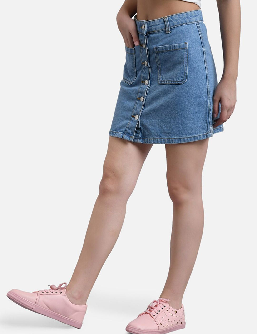 Kotty Women Blue Solid Denim Mini A-Line Skirt