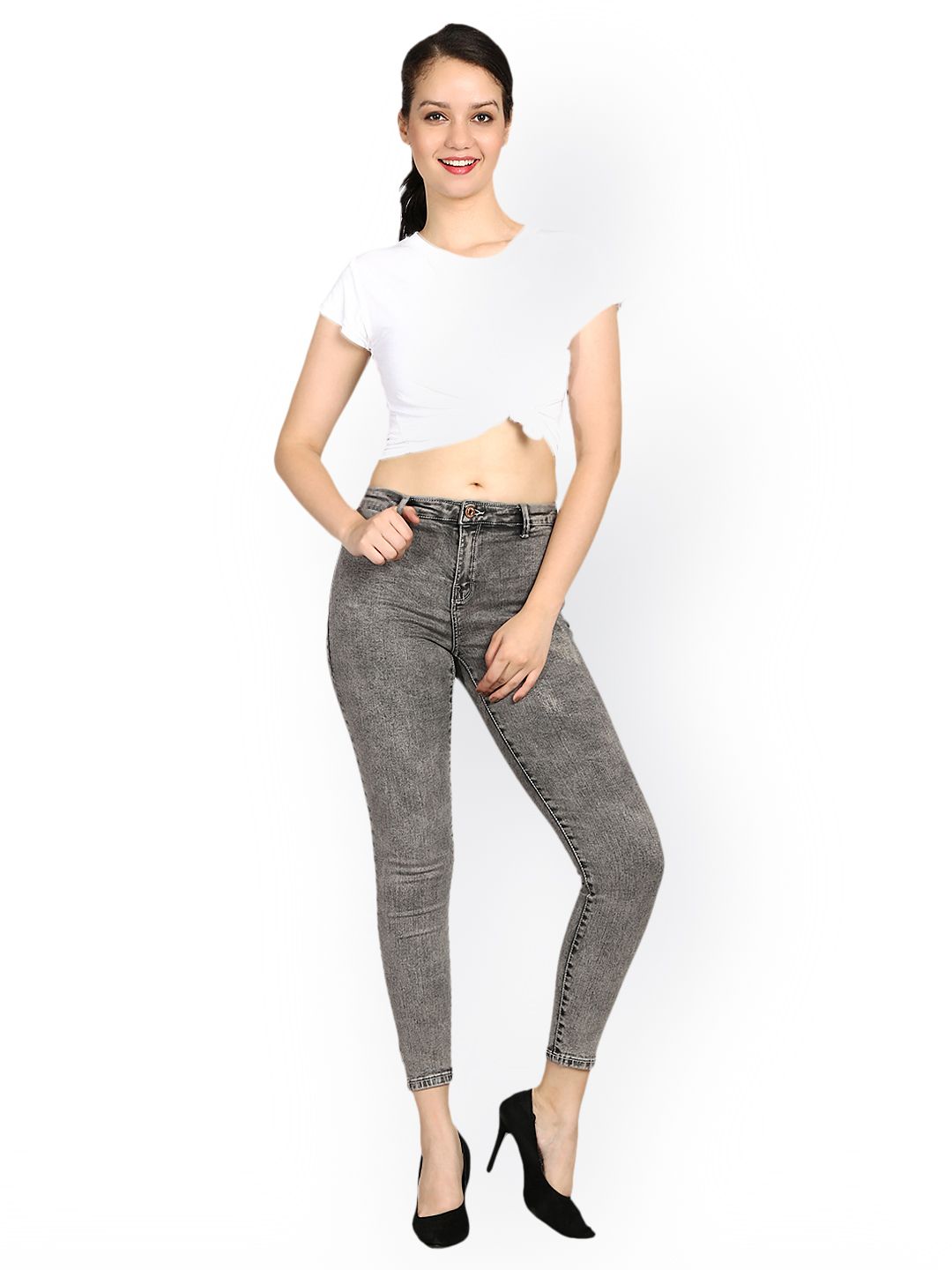 Kotty Women Grey Skinny Fit High-Rise Clean Look Stretchable Jeans
