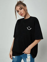 Kotty Women Black Applique Oversized T-shirt
