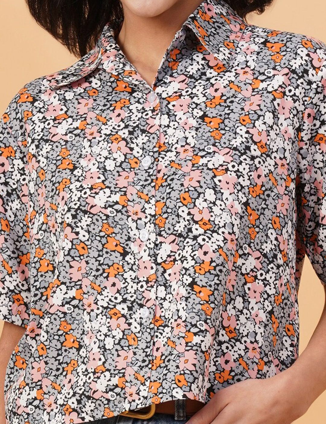Kotty Black Floral Printed Casual Shirt