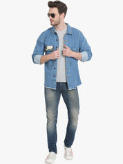 Kotty Men Blue Camouflage Denim Jacket