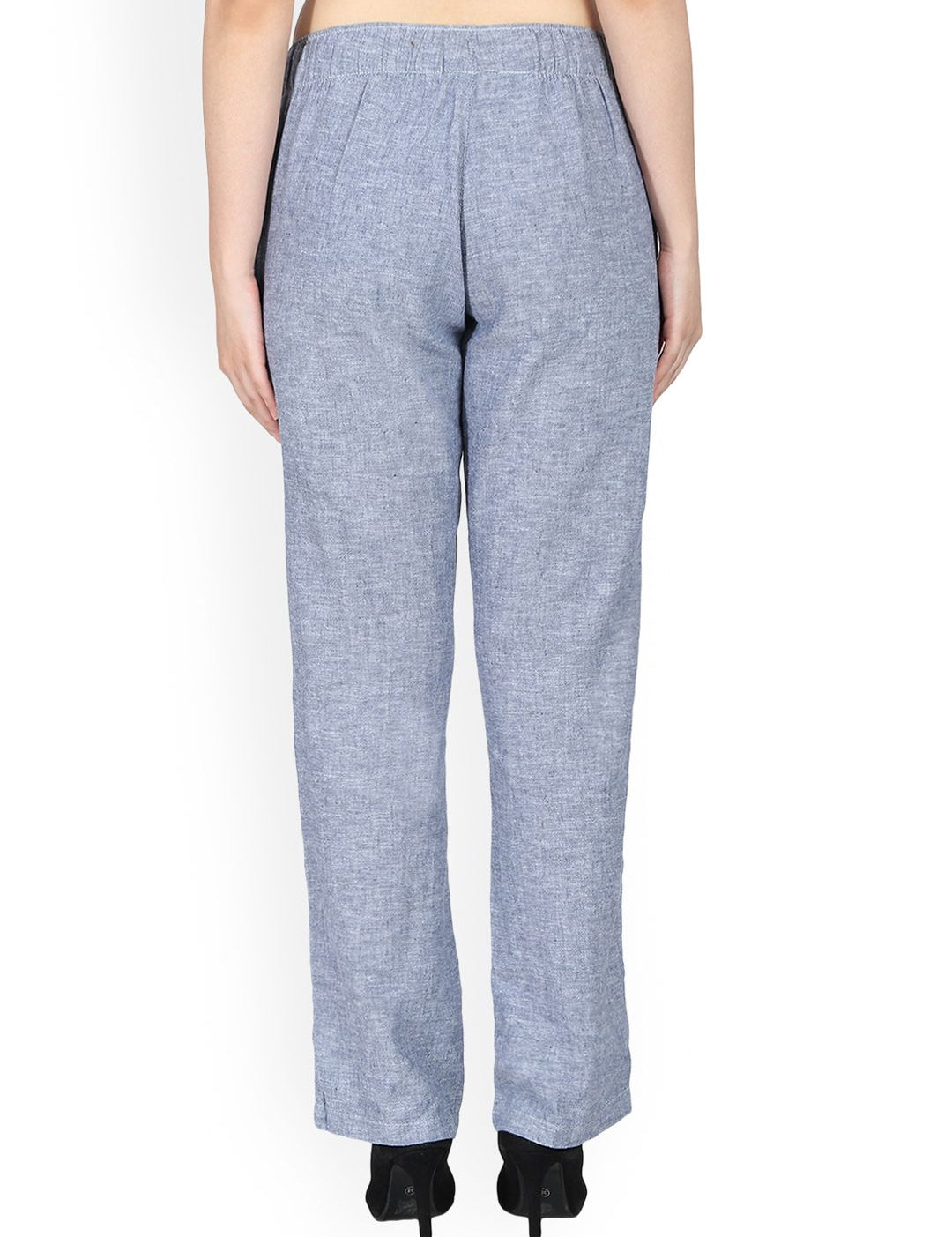 Kotty Women Blue Regular Fit Solid Linen Regular Trousers
