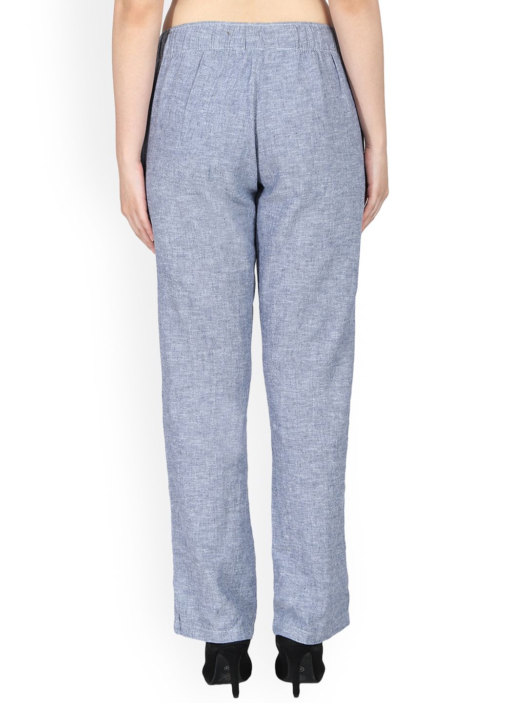 Kotty Women Blue Regular Fit Solid Linen Regular Trousers