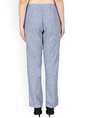 Kotty Women Blue Regular Fit Solid Linen Regular Trousers