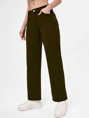 Kotty Women Olive Green Jean Straight Fit Low-Rise Jeans