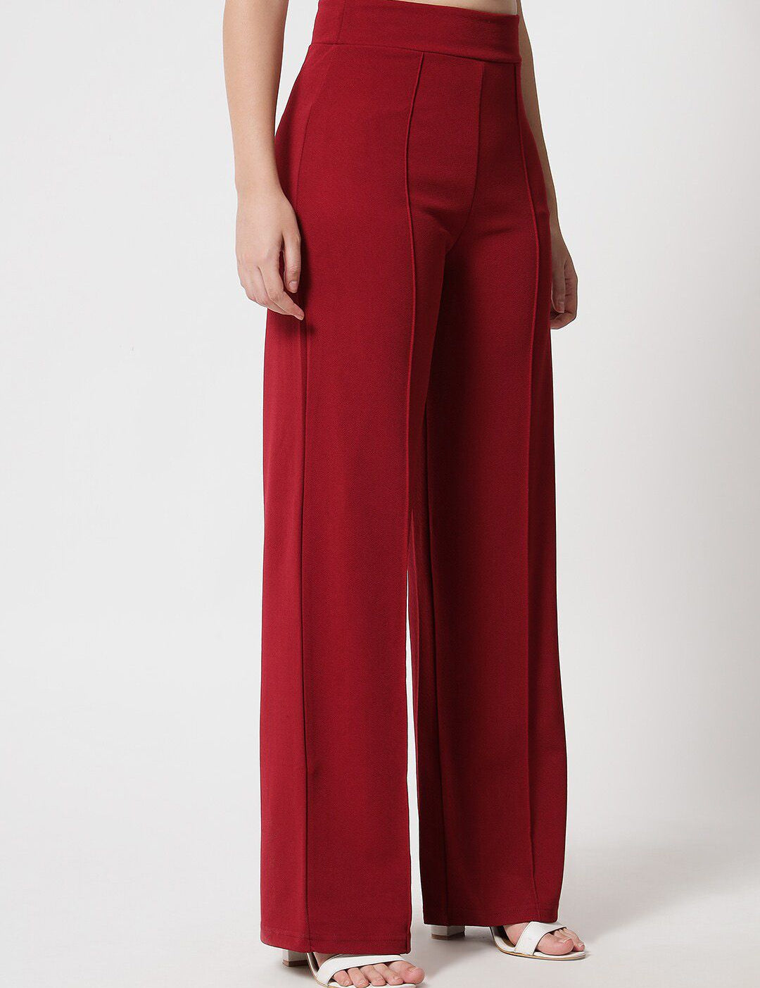 Kotty Women Maroon Relaxed Straight Fit High-Rise Easy Wash Pleated Trousers