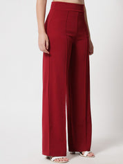 Kotty Women Maroon Relaxed Straight Fit High-Rise Easy Wash Pleated Trousers