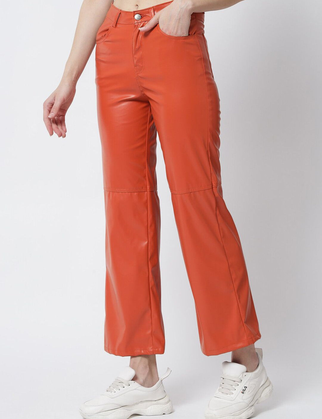 Kotty Women Orange Relaxed Fit Mid-Rise Regular Trousers