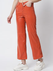 Kotty Women Orange Relaxed Fit Mid-Rise Regular Trousers