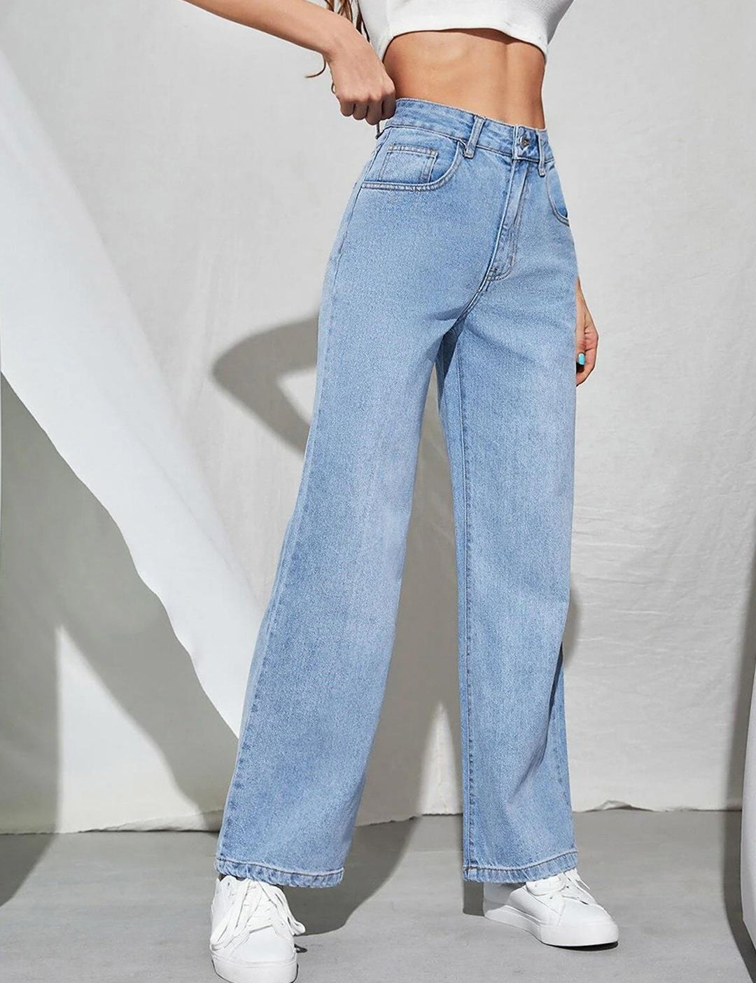 KOTTY Basics Blue Women Jean Straight Fit High-Rise Heavy Fade Stretchable Jeans