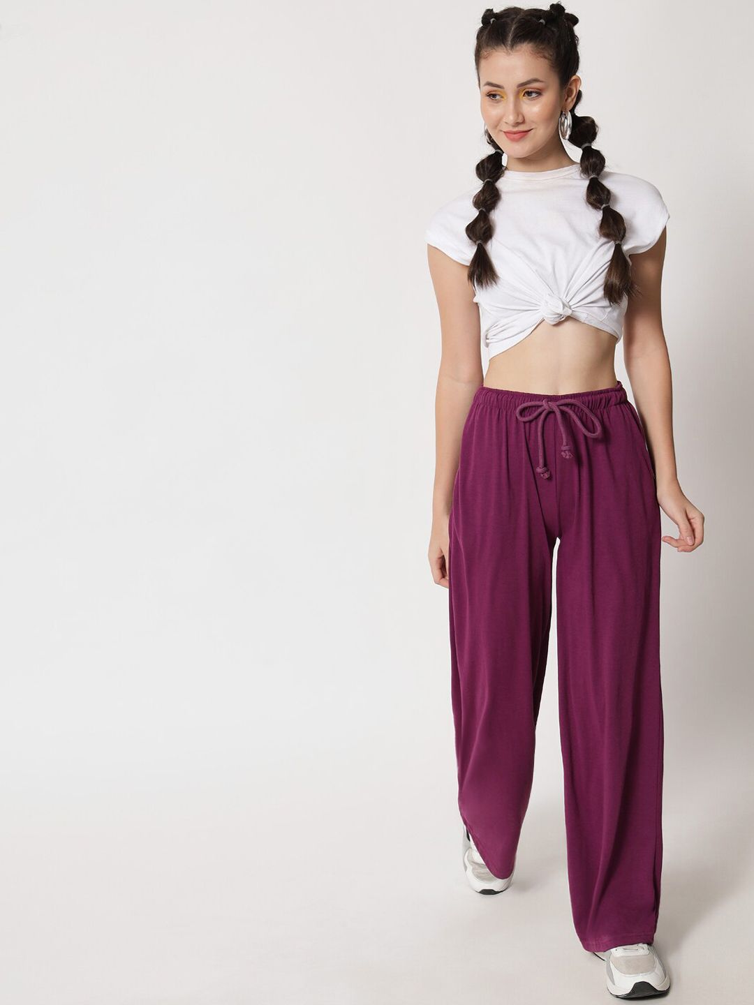 Kotty Women Purple Relaxed High-Rise Easy Wash Trousers