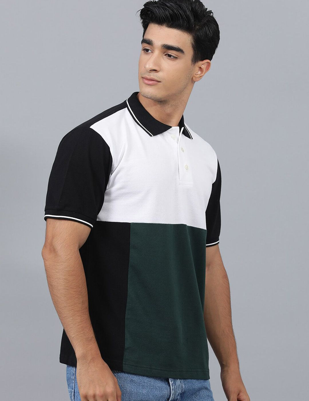 Kotty Colourblocked Polo Collar Cotton T-shirt