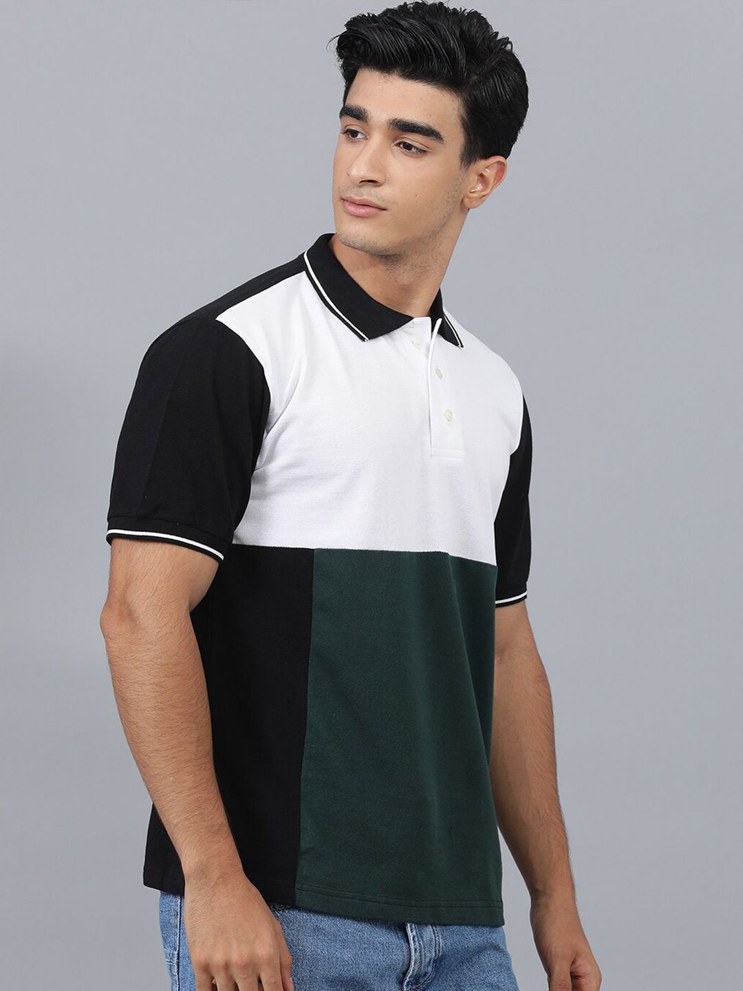 Kotty Colourblocked Polo Collar Cotton T-shirt
