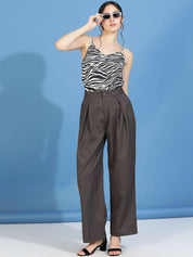 Kotty Women Relaxed Straight Fit High-Rise Easy Wash Pleated Wide Leg Trousers