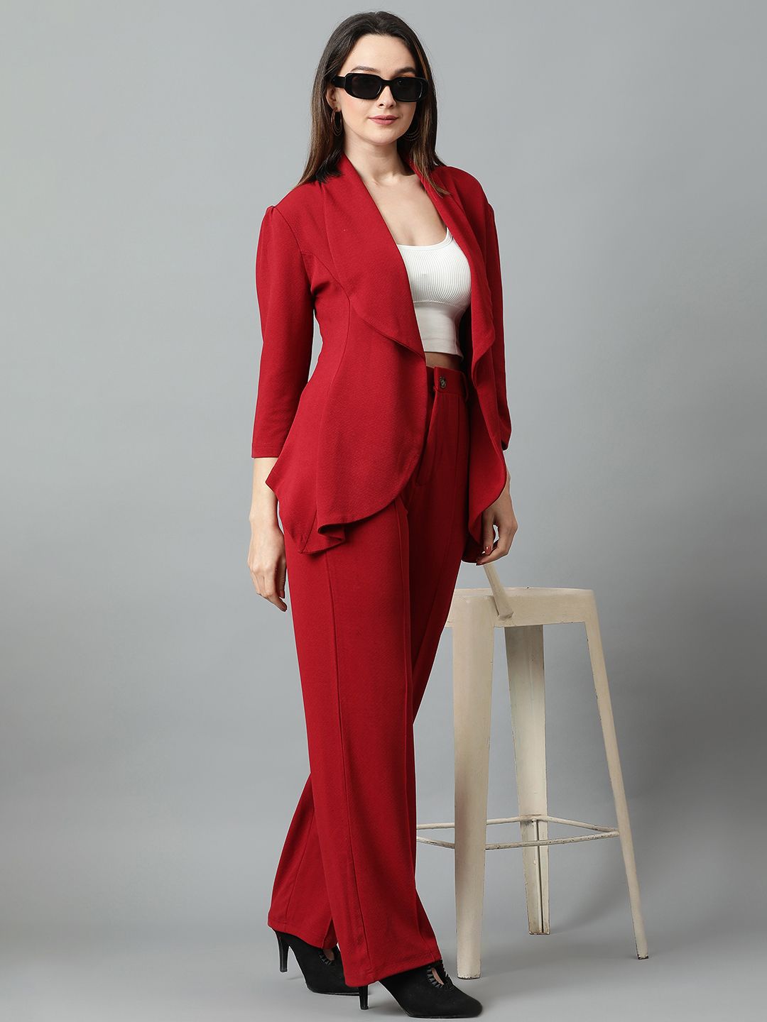 Kotty Maroon Shawl Neck Blazer & Trousers