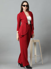 Kotty Maroon Shawl Neck Blazer & Trousers