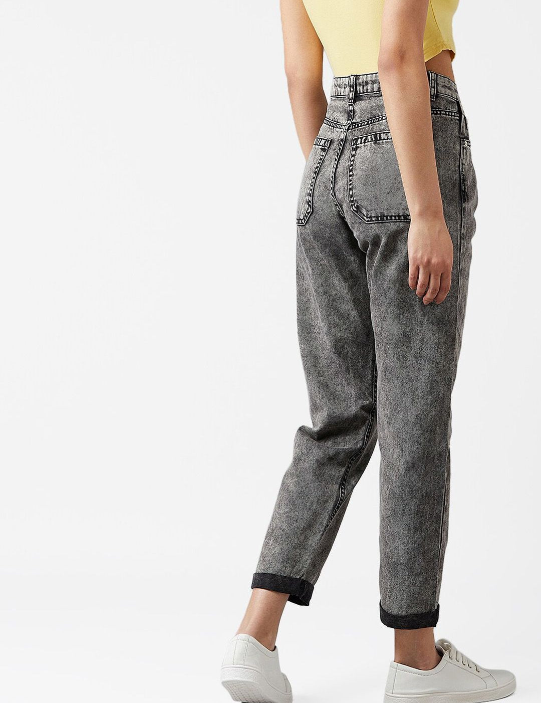 Kotty Women Grey Boyfriend Fit High-Rise Clean Look Jeans