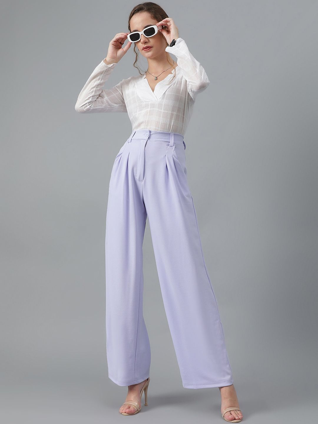 KOTTY BIZwear Women Lavender Relaxed Straight Leg High-Rise Easy Wash Parallel Trousers