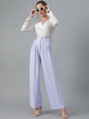 KOTTY BIZwear Women Lavender Relaxed Straight Leg High-Rise Easy Wash Parallel Trousers
