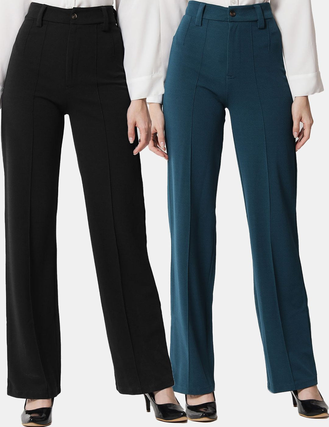 KOTTY BIZwear Women Pack Of 2 Straight Fit High-Rise Easy Wash Parallel Trousers