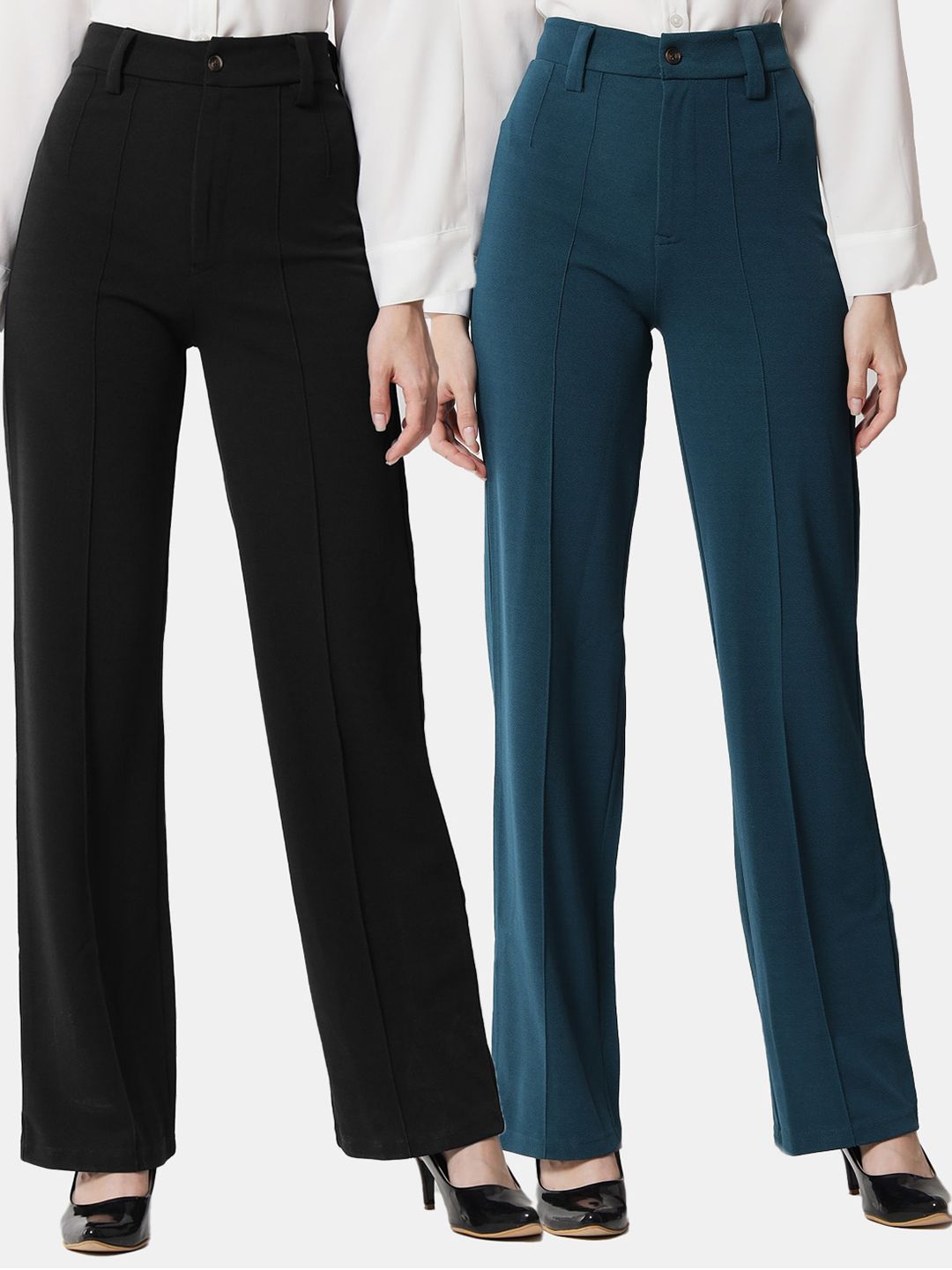 KOTTY BIZwear Women Pack Of 2 Straight Fit High-Rise Easy Wash Parallel Trousers