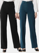 KOTTY BIZwear Women Pack Of 2 Straight Fit High-Rise Easy Wash Parallel Trousers