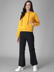 Kotty Women Yellow Solid Hooded Sweatshirt