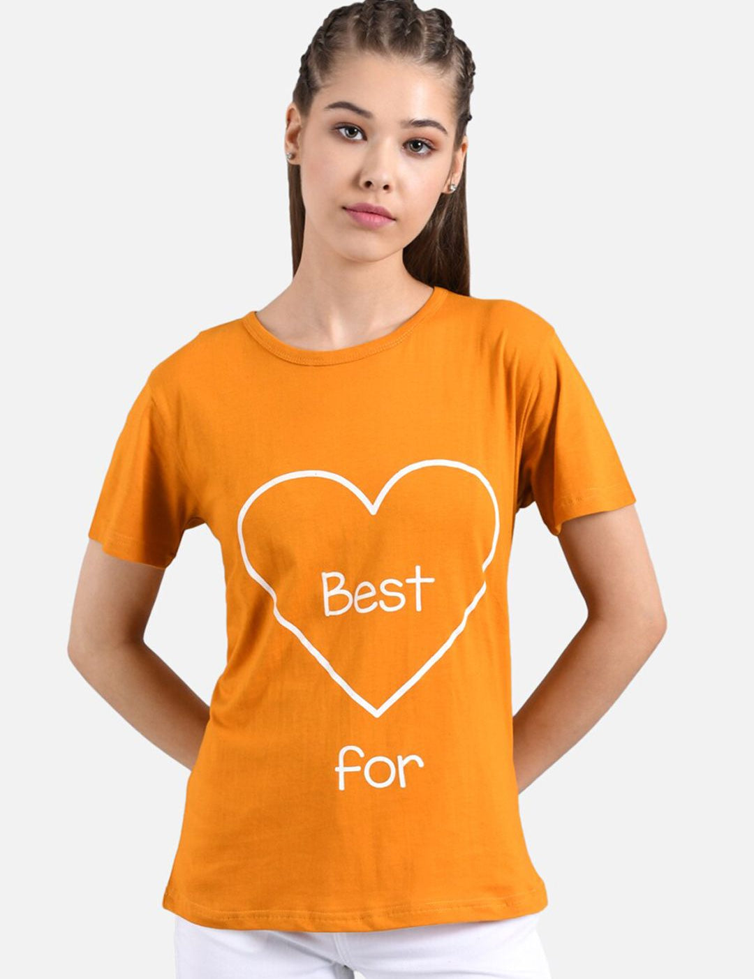 Kotty Women Mustard Yellow & Blue Set of 2 Printed Round Neck T-shirts