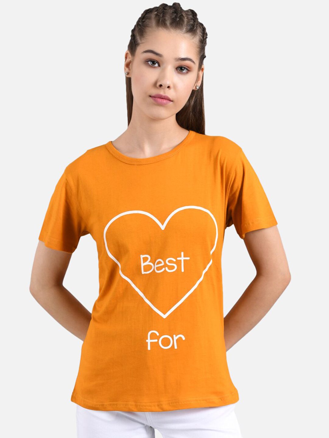 Kotty Women Mustard Yellow & Blue Set of 2 Printed Round Neck T-shirts