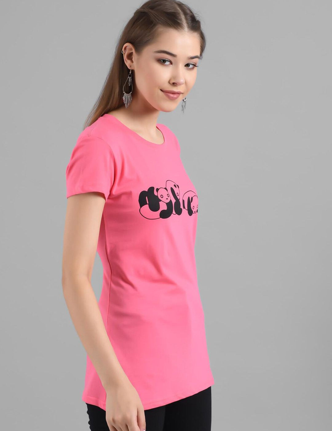 Kotty Women Pink Printed Round Neck T-shirt
