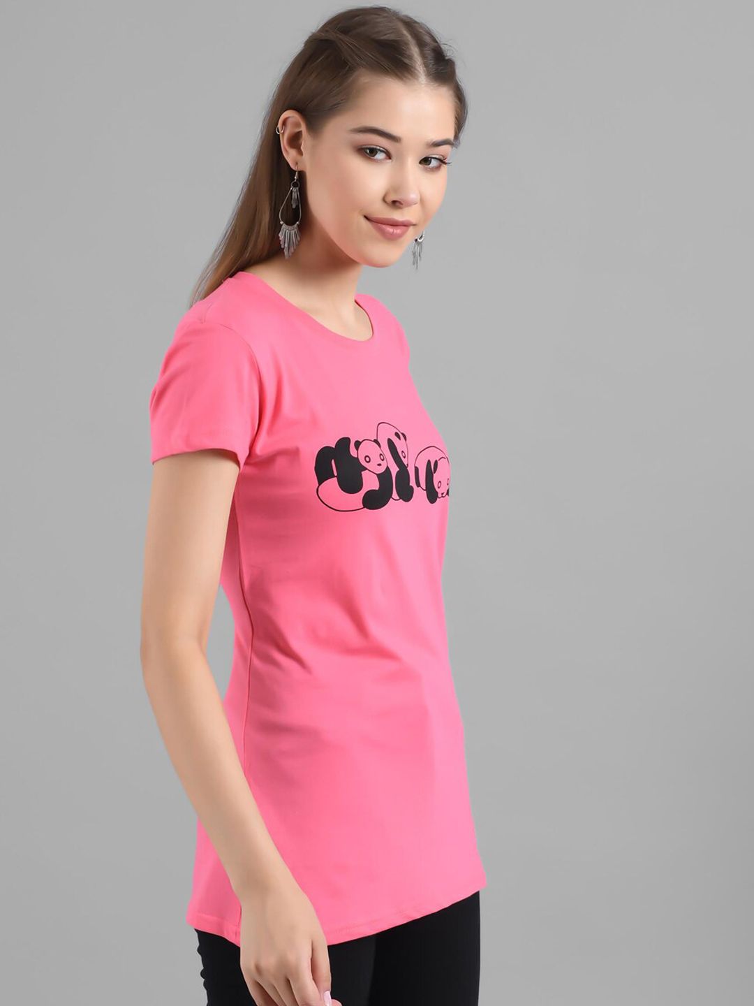 Kotty Women Pink Printed Round Neck T-shirt