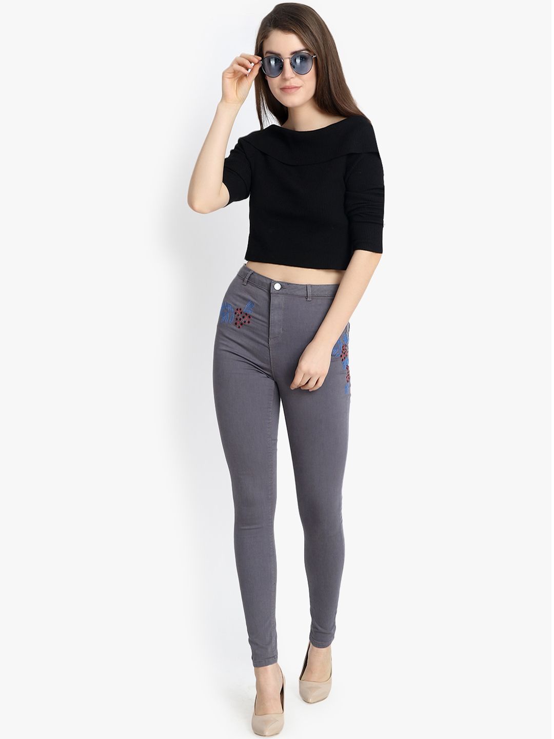 Kotty Women Grey Skinny Fit High-Rise Clean Look Stretchable Jeans