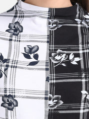 Kotty Women White Checked Pure Cotton Top