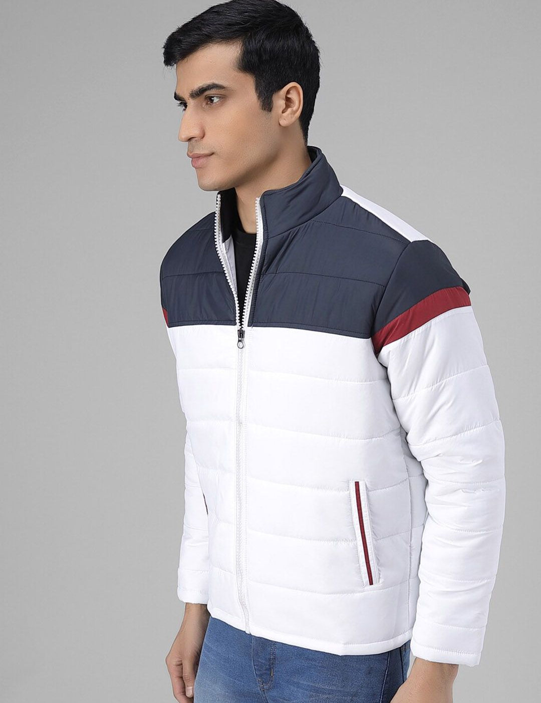 Kotty Men White Colourblocked Puffer Jacket