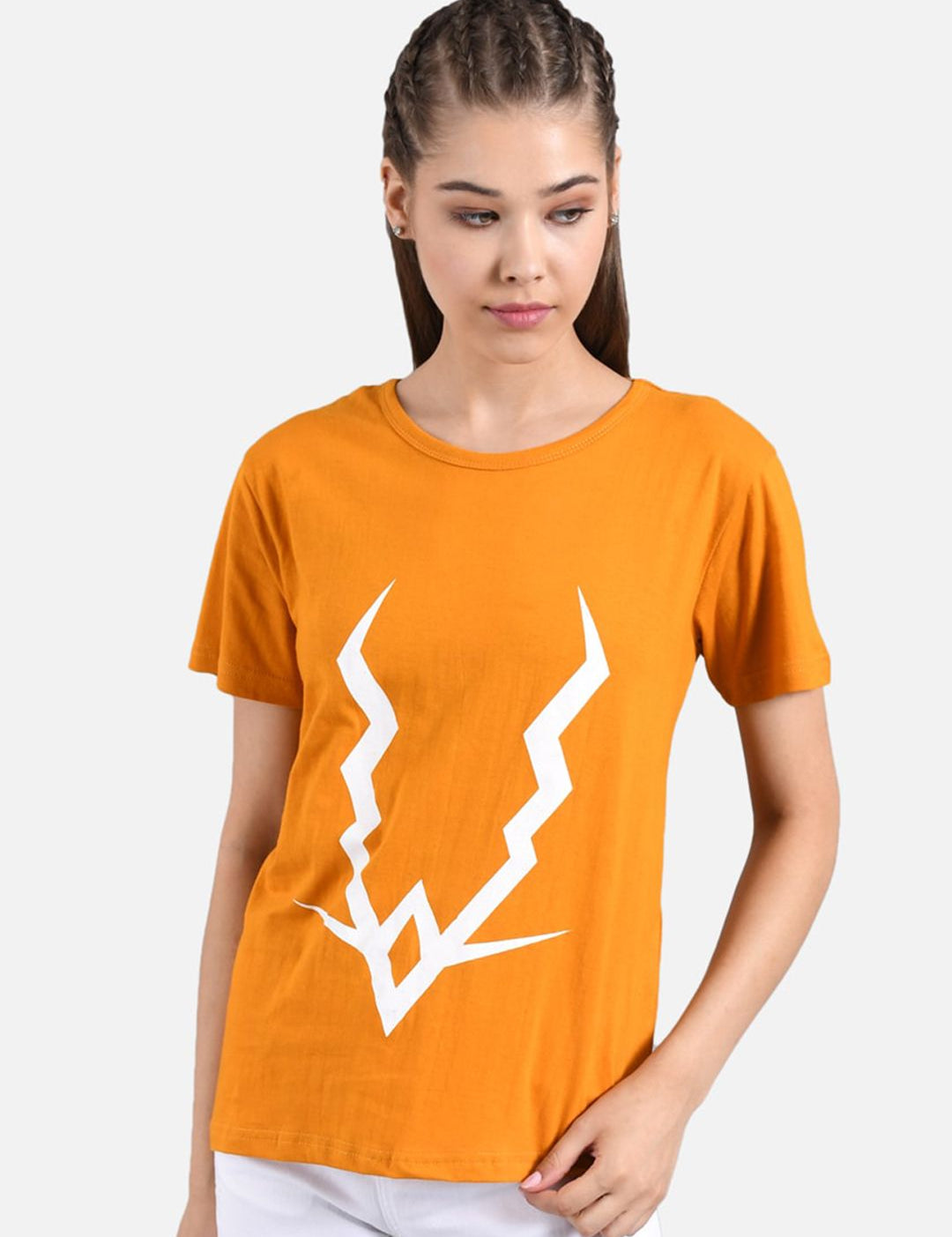 Kotty Women Orange Printed Round Neck T-shirt