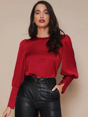 Kotty Red Puff Sleeves Satin Top